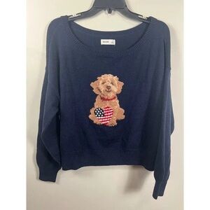 Hollister Navy Sweater with Dog and Heart Design